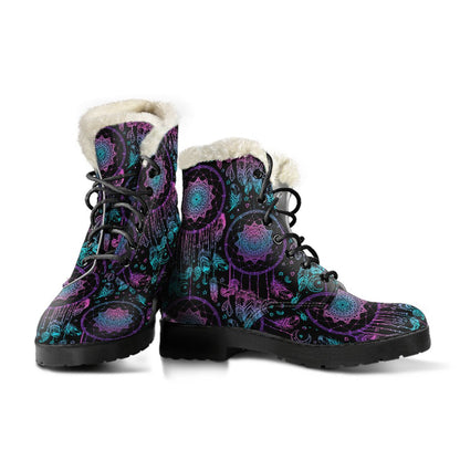 Dream catcher boho mandala Faux Fur Leather Boots-JTAMIGO.COM
