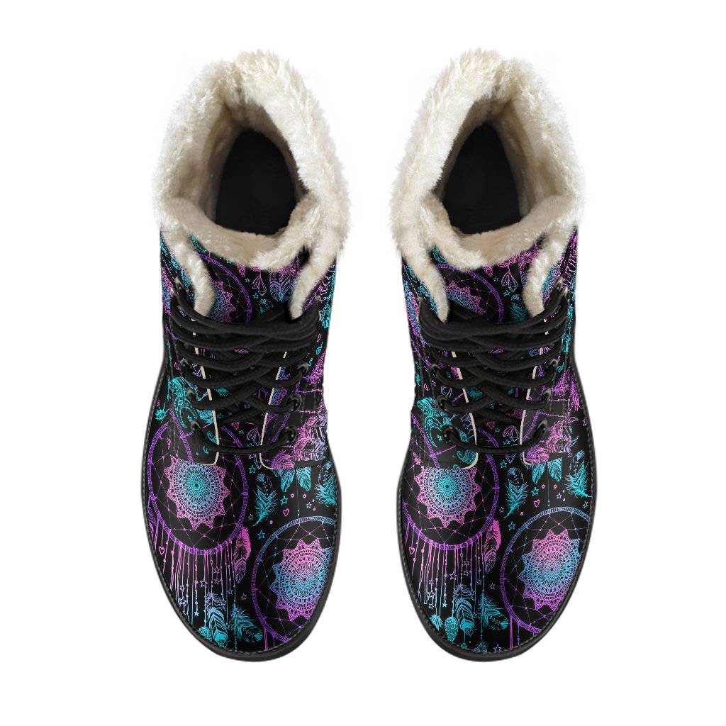 Dream catcher boho mandala Faux Fur Leather Boots-JTAMIGO.COM