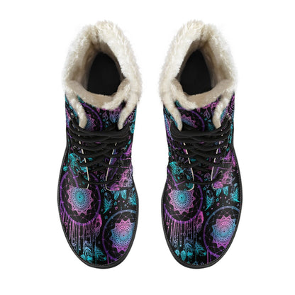 Dream catcher boho mandala Faux Fur Leather Boots-JTAMIGO.COM