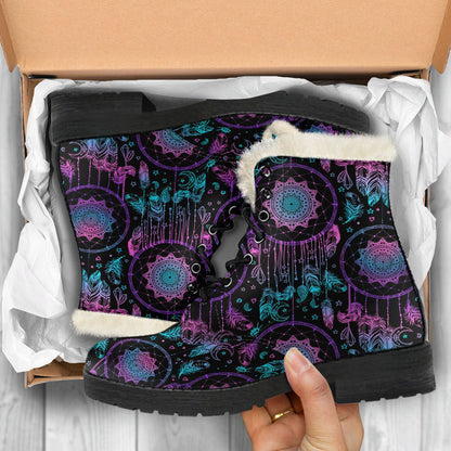 Dream catcher boho mandala Faux Fur Leather Boots-JTAMIGO.COM
