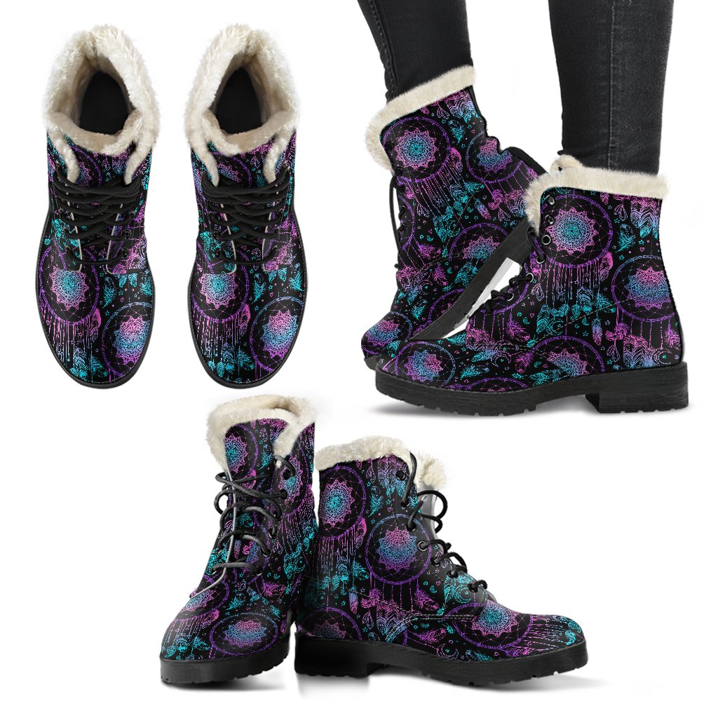Dream catcher boho mandala Faux Fur Leather Boots-JTAMIGO.COM