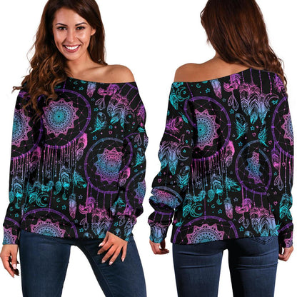 Dream Catcher Boho Mandala Off Shoulder Sweatshirt