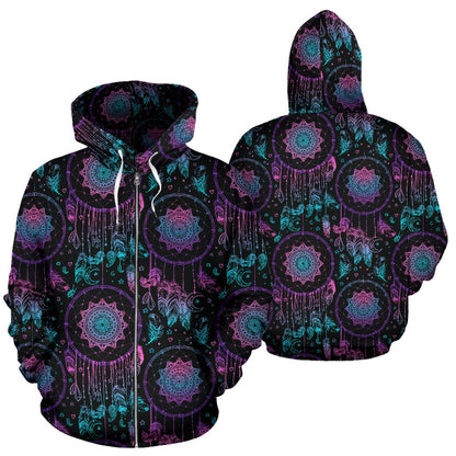 Dream Catcher Boho Mandala Zip Up Hoodie