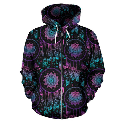 Dream Catcher Boho Mandala Zip Up Hoodie