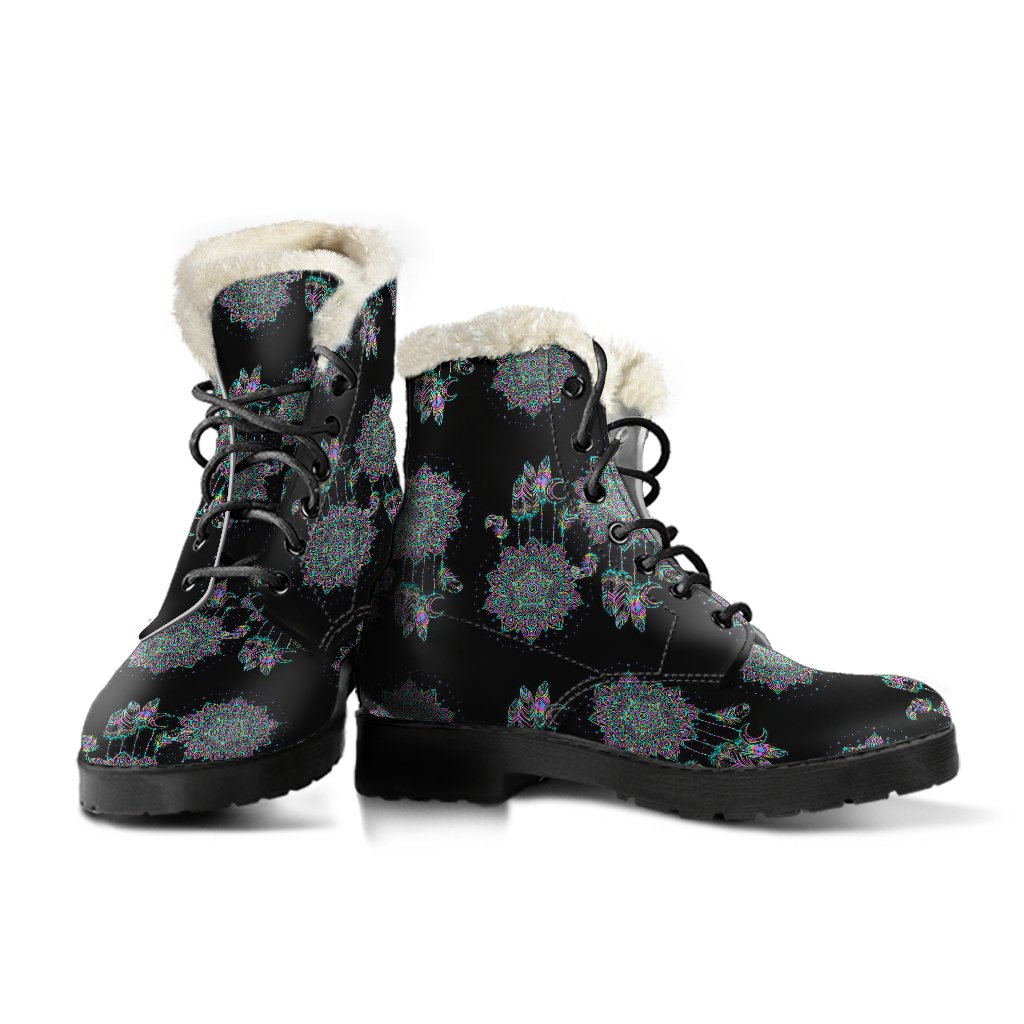 Dream Catcher Colorful Hand Draw Faux Fur Leather Boots-JTAMIGO.COM