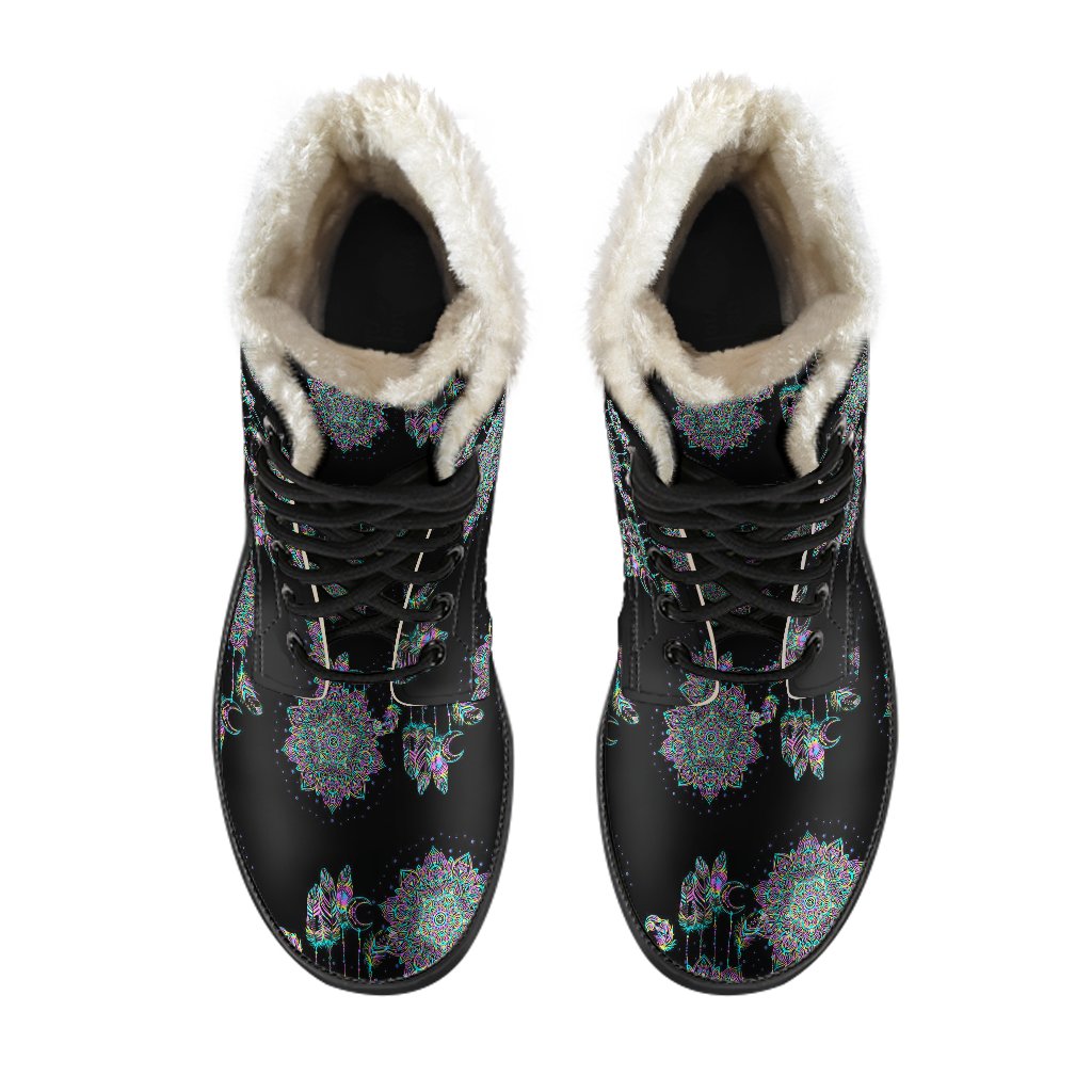 Dream Catcher Colorful Hand Draw Faux Fur Leather Boots-JTAMIGO.COM