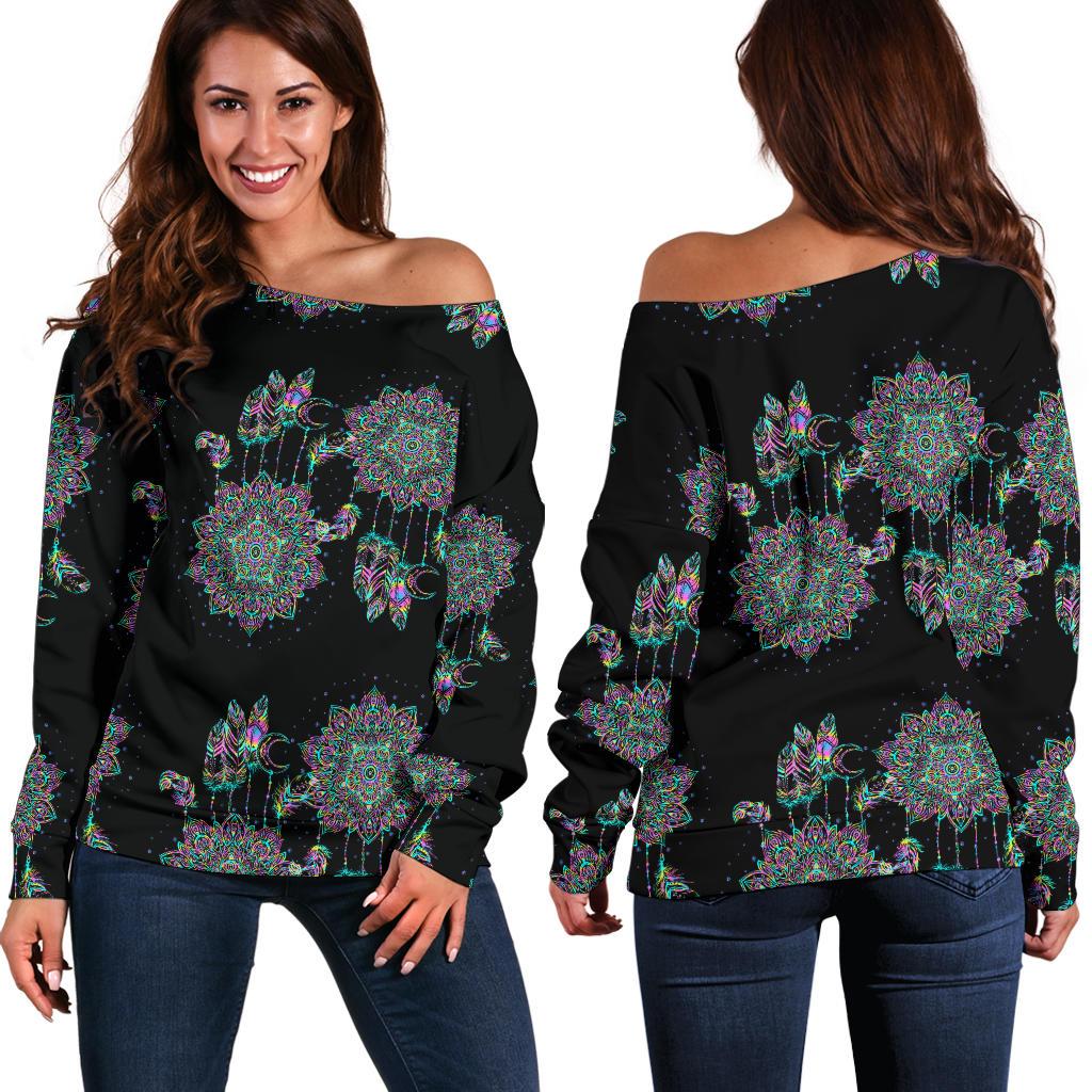 Dream Catcher Colorful Hand Draw Off Shoulder Sweatshirt
