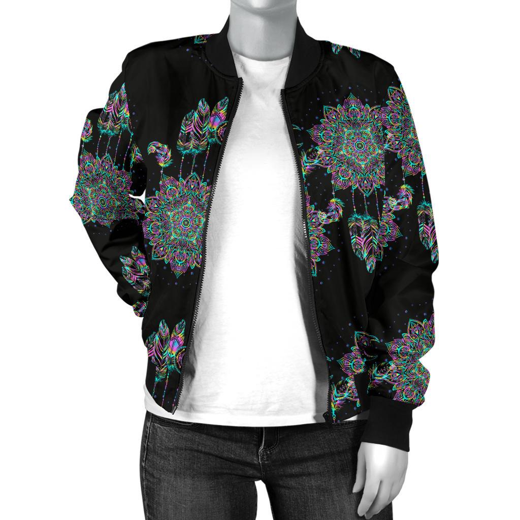 Dream Catcher Colorful Hand Draw Women Casual Bomber Jacket