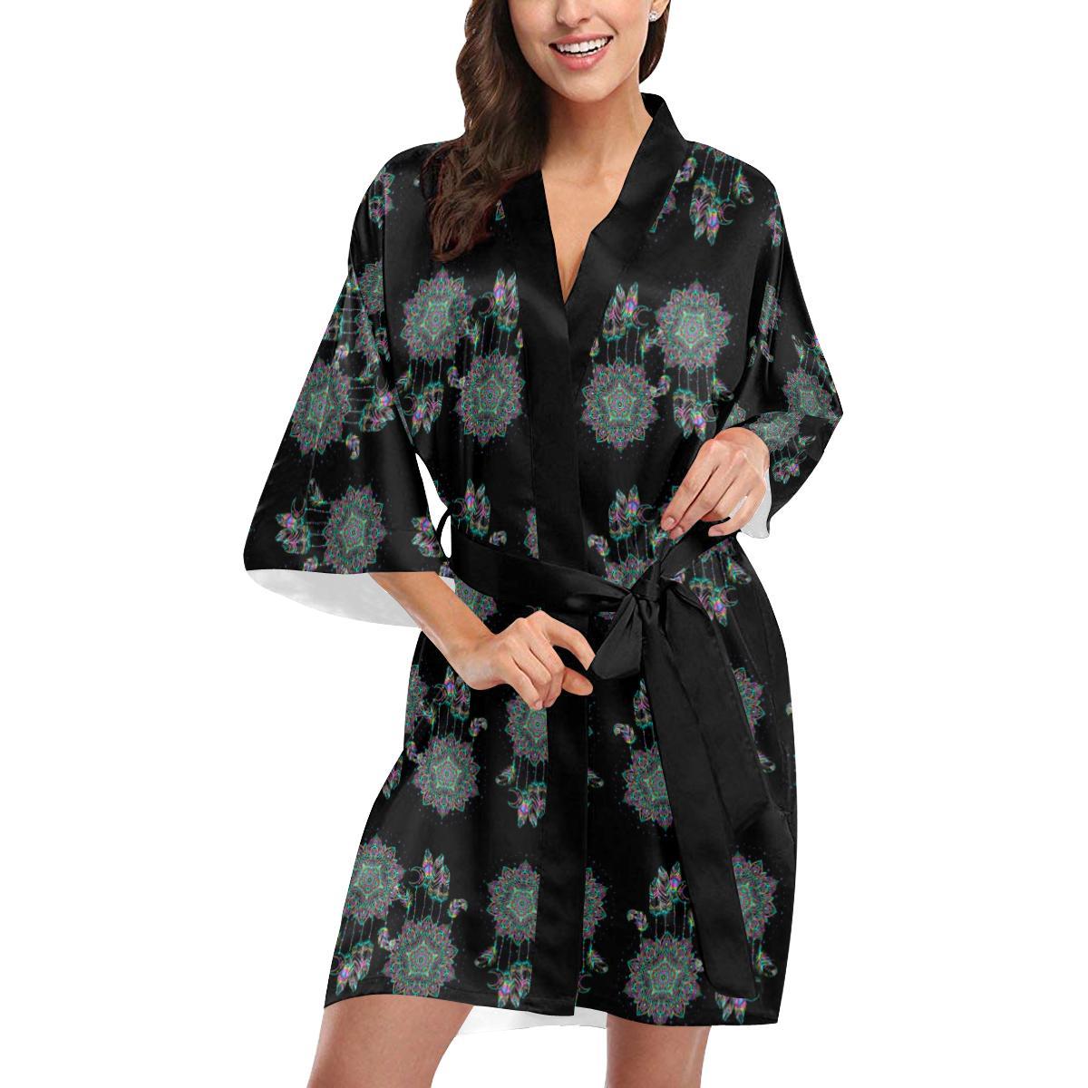 Dream Catcher Colorful Hand Draw Women Short Kimono Robe