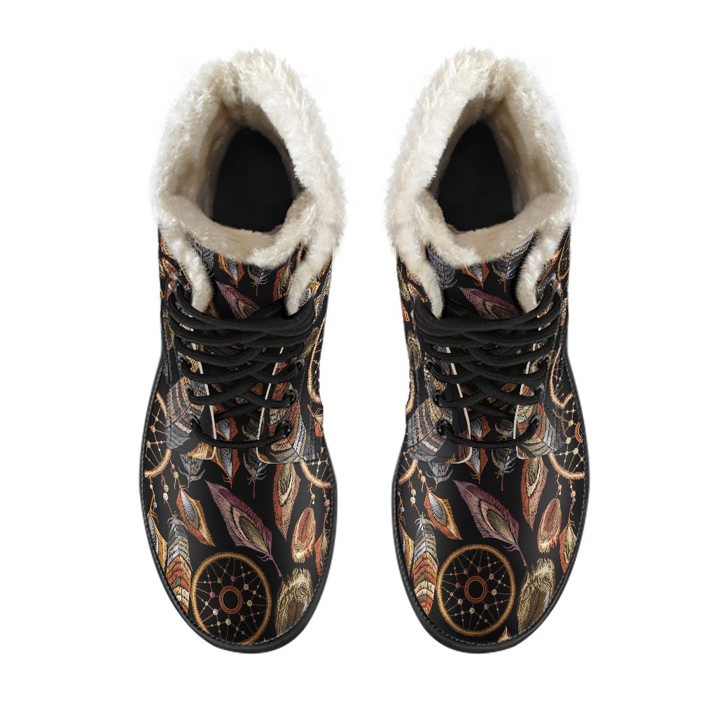 Dream catcher embroidered style Faux Fur Leather Boots-JTAMIGO.COM