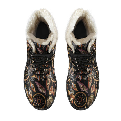 Dream catcher embroidered style Faux Fur Leather Boots-JTAMIGO.COM