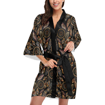 Dream catcher embroidered style Women Short Kimono Robe