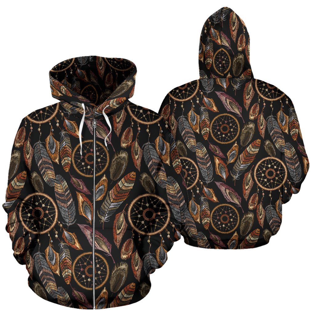 Dream Catcher Embroidered Style Zip Up Hoodie