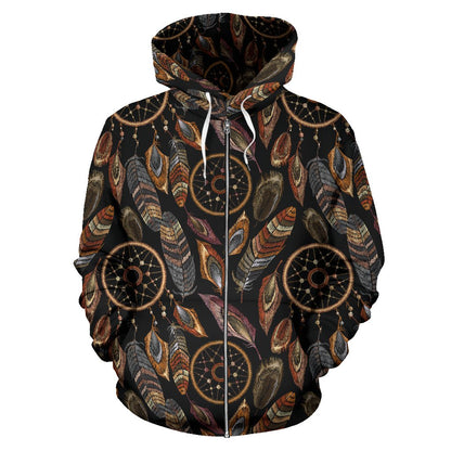 Dream Catcher Embroidered Style Zip Up Hoodie