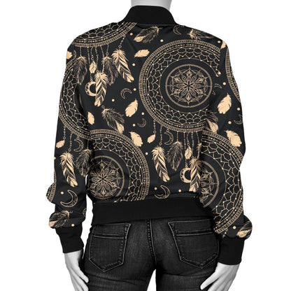 Dream Catcher Mandala Boho Moon Women Casual Bomber Jacket