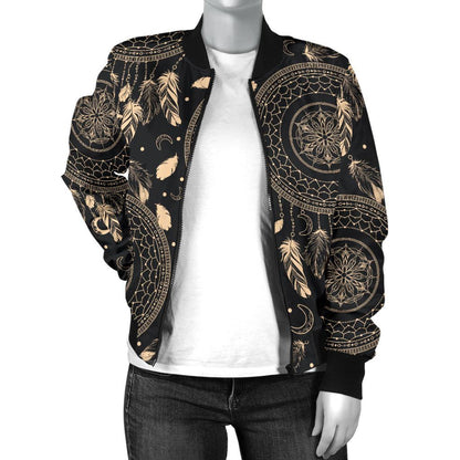 Dream Catcher Mandala Boho Moon Women Casual Bomber Jacket