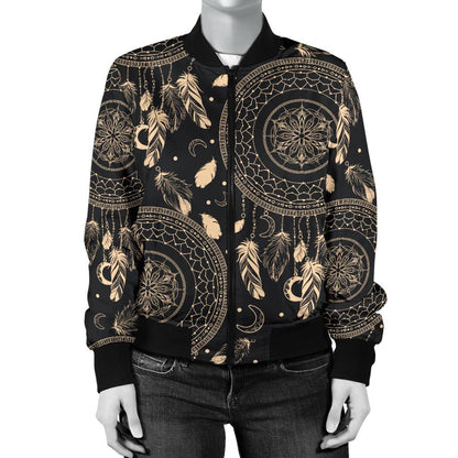 Dream Catcher Mandala Boho Moon Women Casual Bomber Jacket