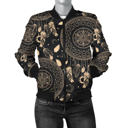 Dream Catcher Mandala Boho Moon Women Casual Bomber Jacket