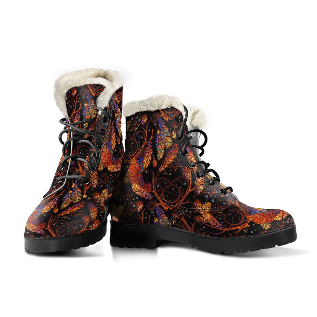 Dream Catcher Native American Design Faux Fur Leather Boots-JTAMIGO.COM