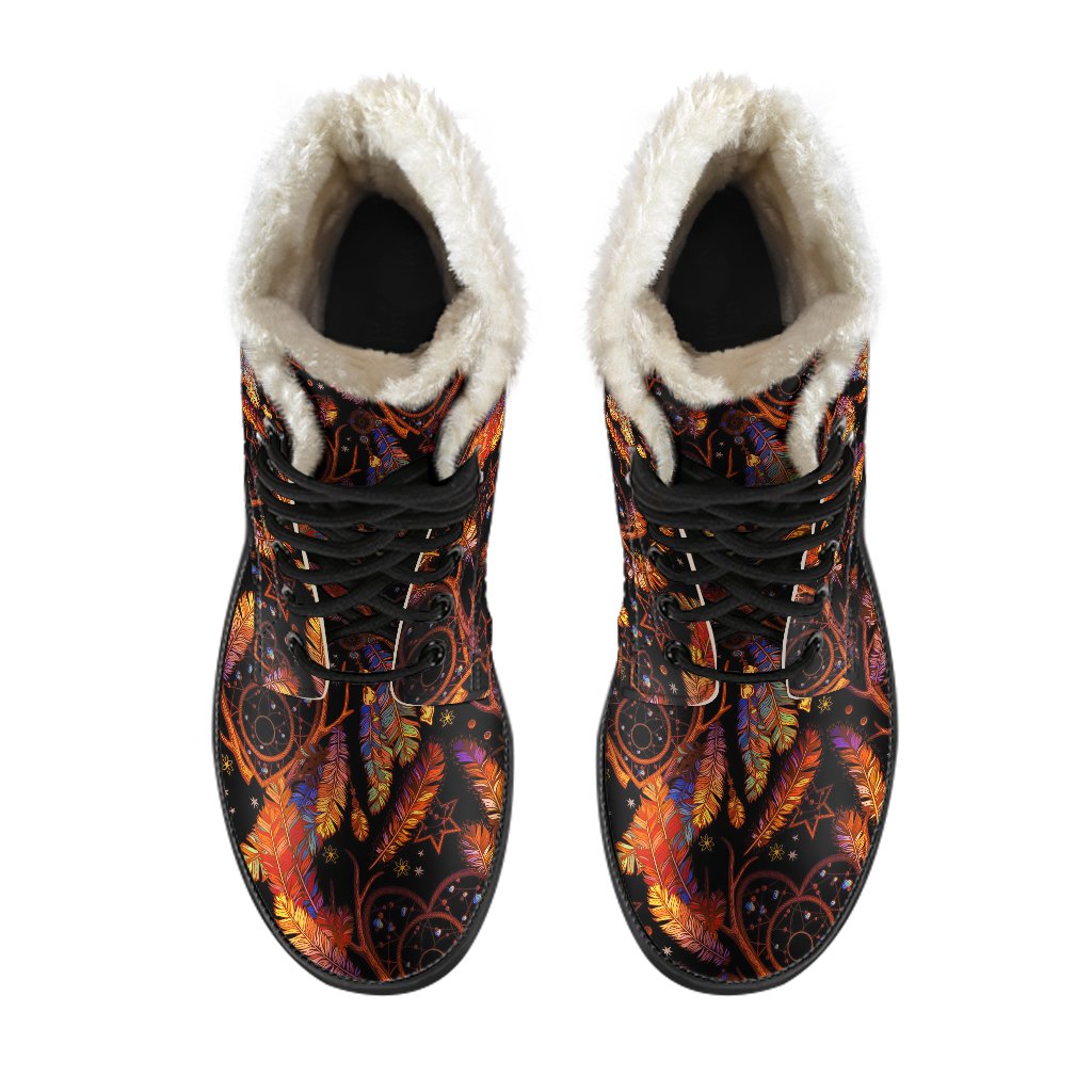 Dream Catcher Native American Design Faux Fur Leather Boots-JTAMIGO.COM