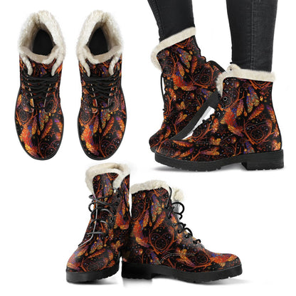 Dream Catcher Native American Design Faux Fur Leather Boots-JTAMIGO.COM