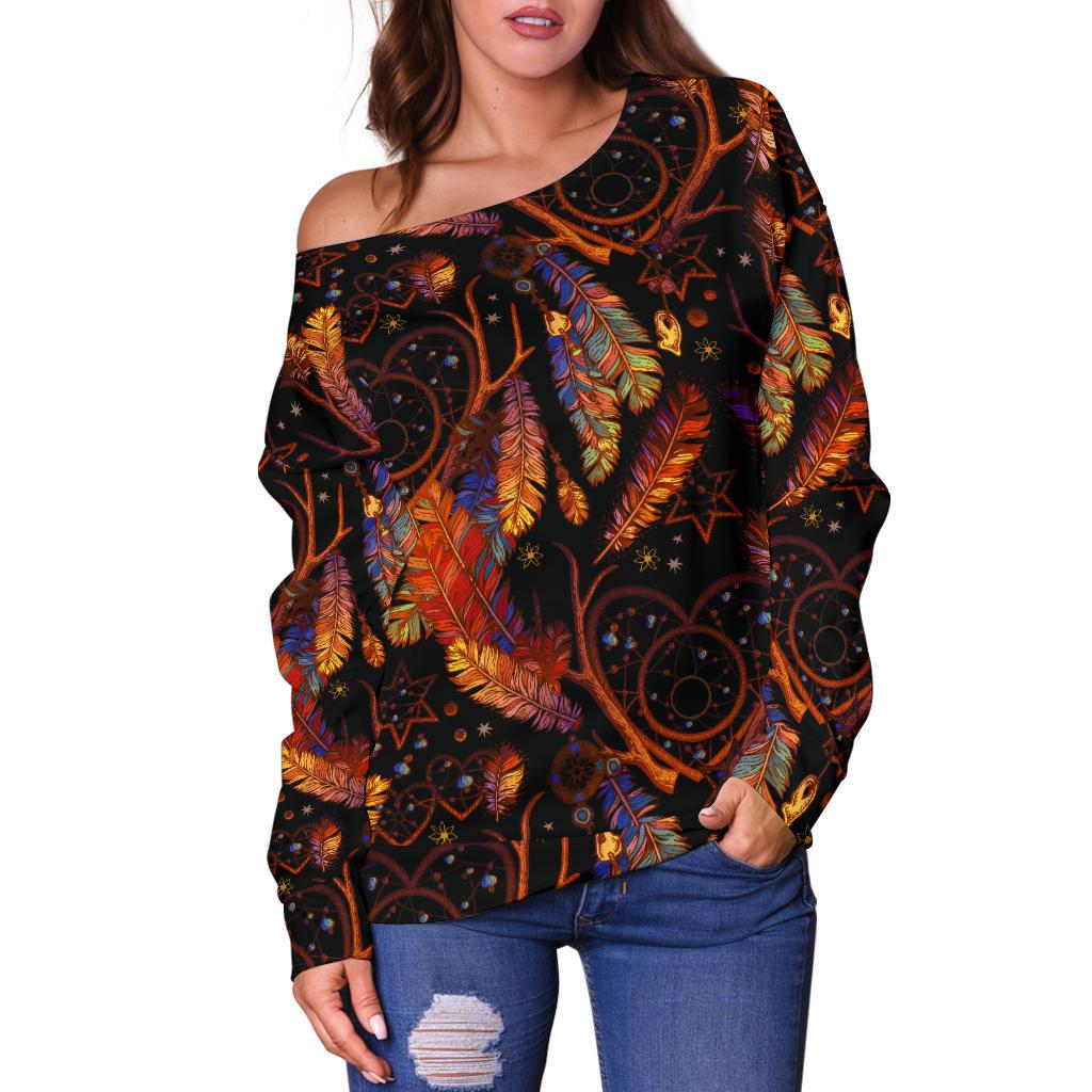 Dream Catcher Native American Design Off Shoulder Sweatshirt