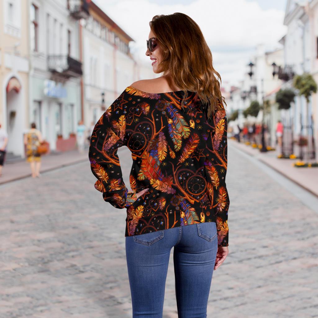 Dream Catcher Native American Design Off Shoulder Sweatshirt
