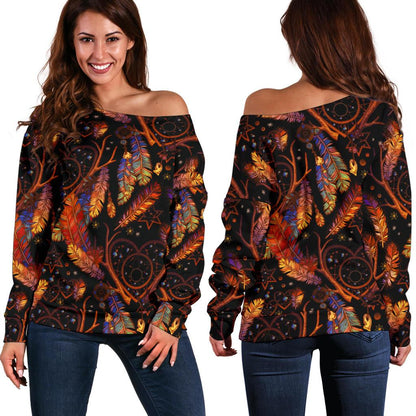 Dream Catcher Native American Design Off Shoulder Sweatshirt