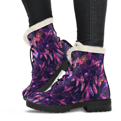 Dream catcher neon Faux Fur Leather Boots-JTAMIGO.COM