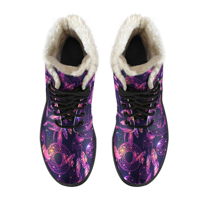 Dream catcher neon Faux Fur Leather Boots-JTAMIGO.COM