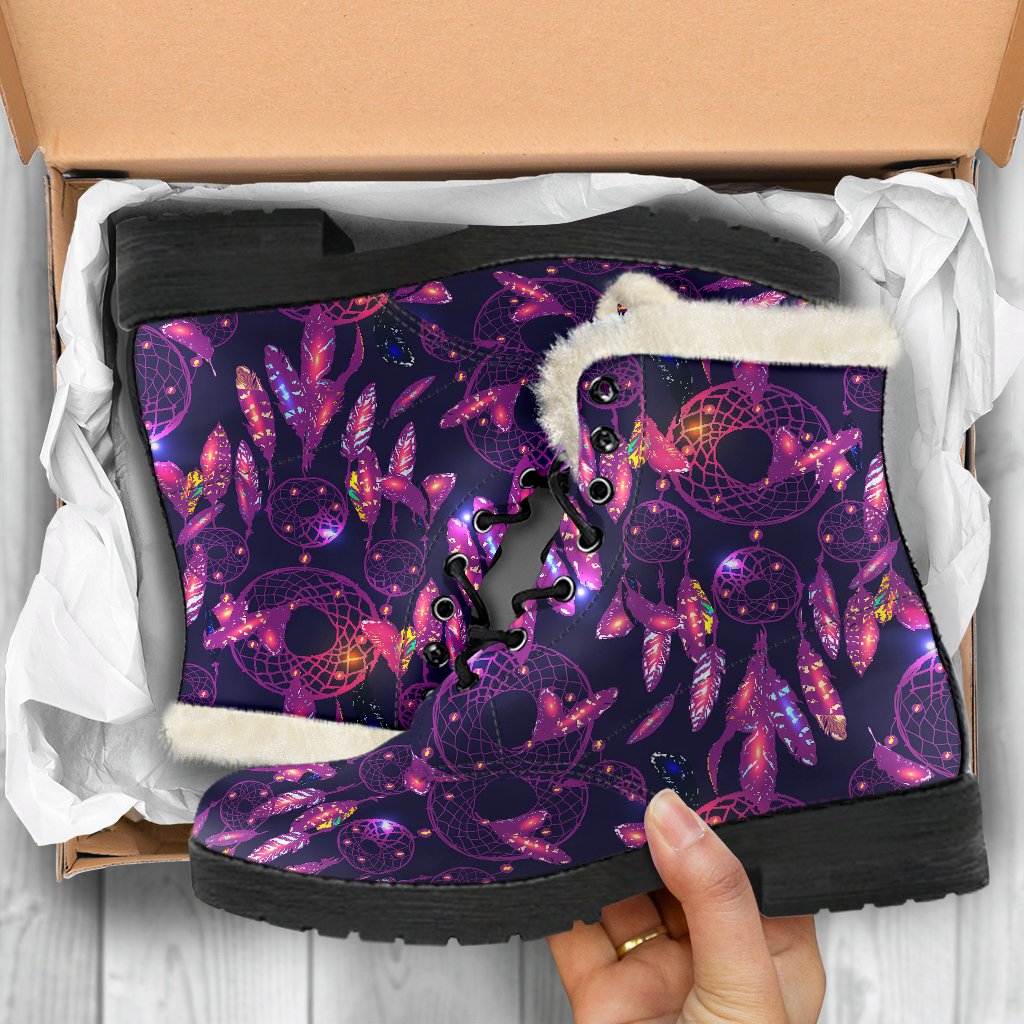 Dream catcher neon Faux Fur Leather Boots-JTAMIGO.COM
