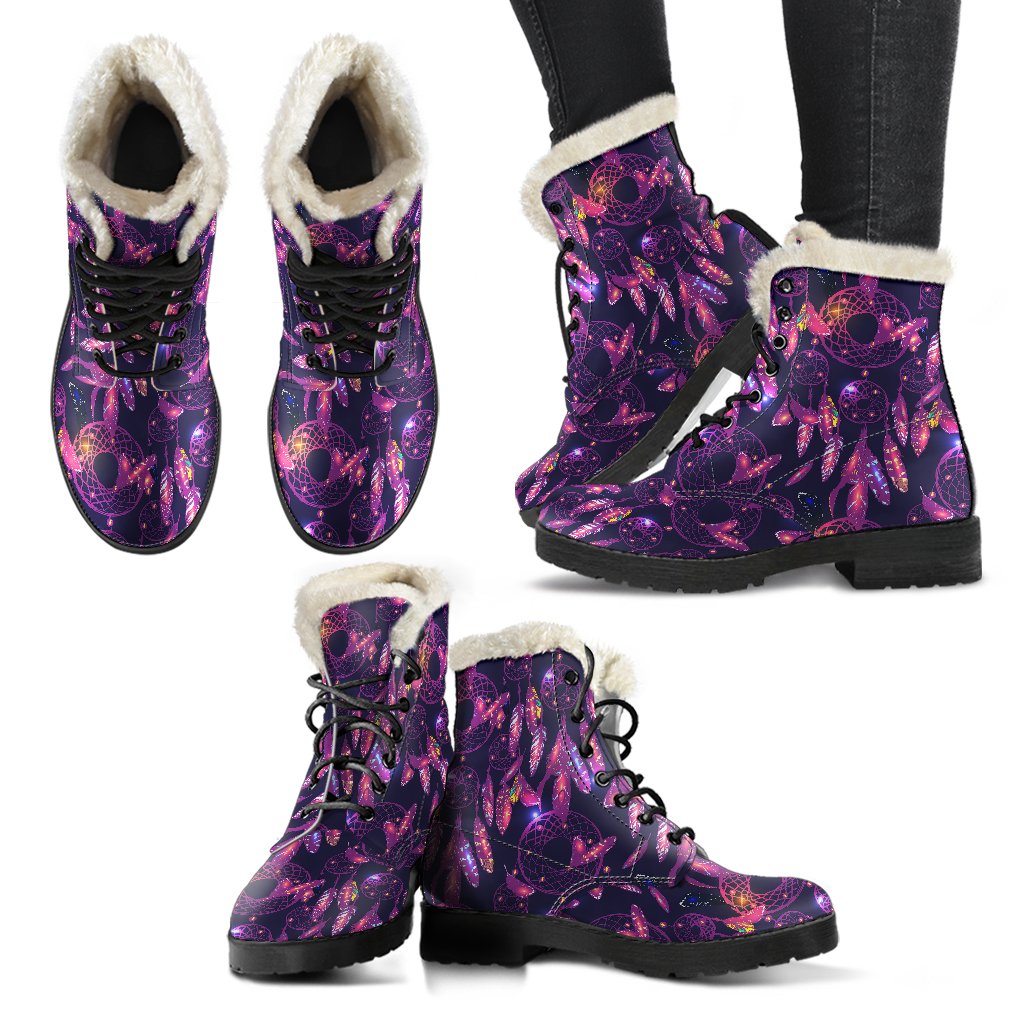 Dream catcher neon Faux Fur Leather Boots-JTAMIGO.COM
