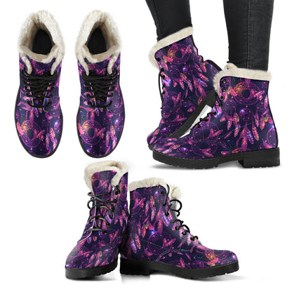 Dream catcher neon Faux Fur Leather Boots-JTAMIGO.COM