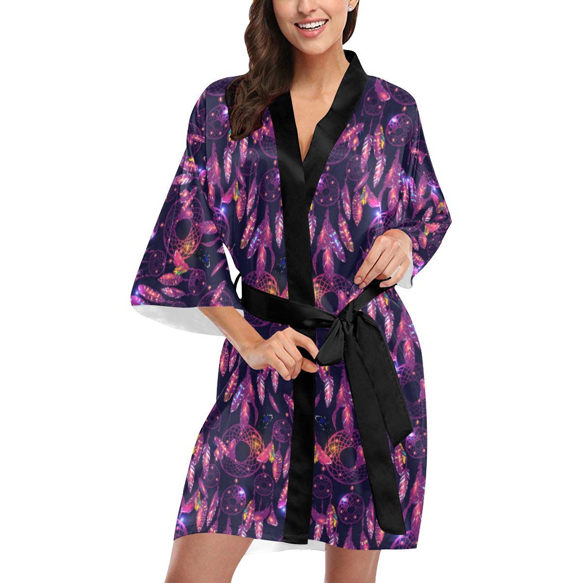 Dream catcher neon Women Short Kimono Robe