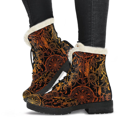Dream catcher Sun and Moon Faux Fur Leather Boots-JTAMIGO.COM