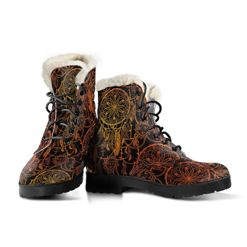Dream catcher Sun and Moon Faux Fur Leather Boots-JTAMIGO.COM