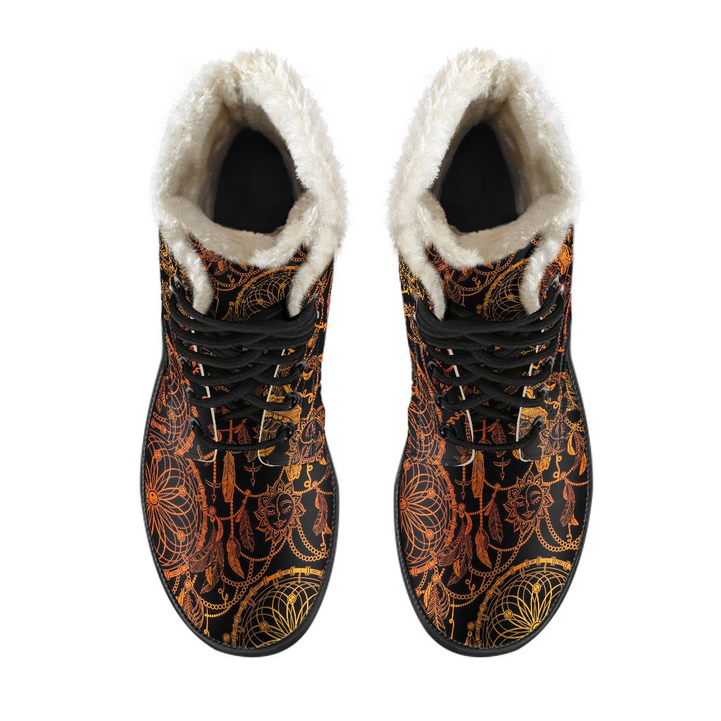Dream catcher Sun and Moon Faux Fur Leather Boots-JTAMIGO.COM