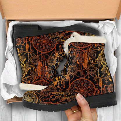 Dream catcher Sun and Moon Faux Fur Leather Boots-JTAMIGO.COM