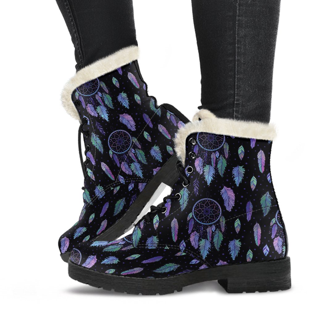 Dream Catcher Tribal Design Faux Fur Leather Boots-JTAMIGO.COM