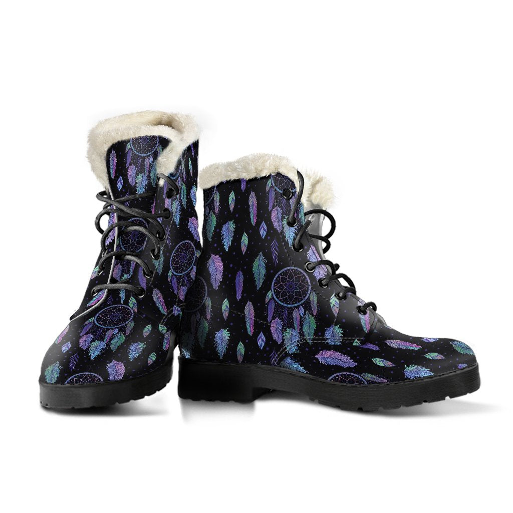 Dream Catcher Tribal Design Faux Fur Leather Boots-JTAMIGO.COM