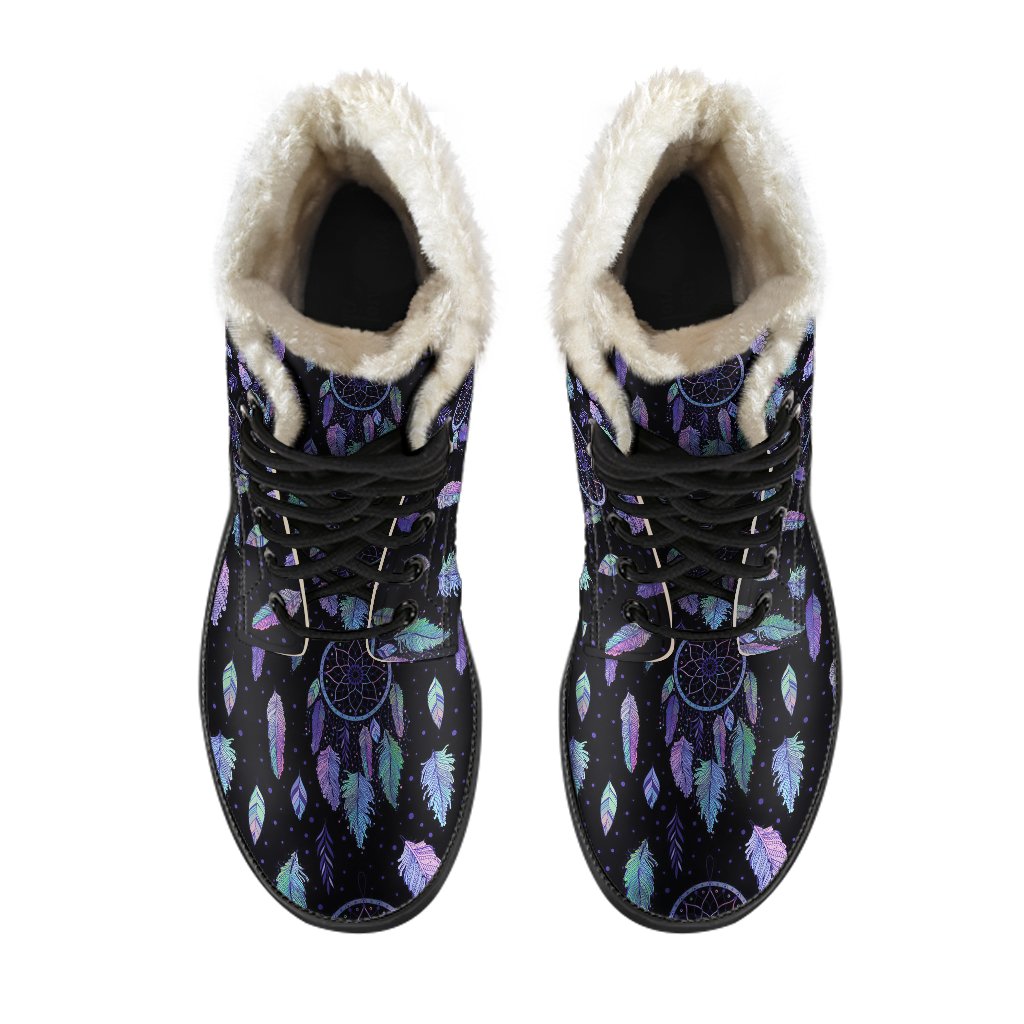 Dream Catcher Tribal Design Faux Fur Leather Boots-JTAMIGO.COM