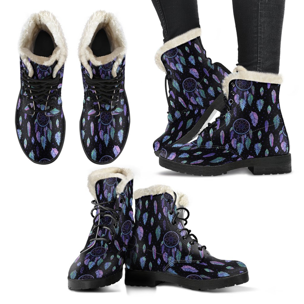 Dream Catcher Tribal Design Faux Fur Leather Boots-JTAMIGO.COM