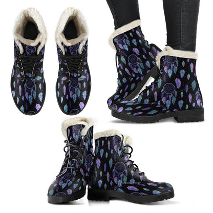 Dream Catcher Tribal Design Faux Fur Leather Boots-JTAMIGO.COM