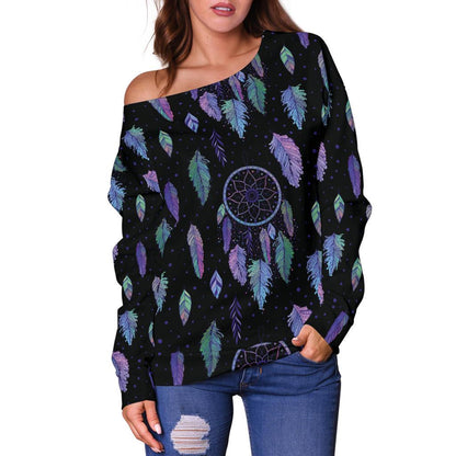 Dream Catcher Tribal Design Off Shoulder Sweatshirt