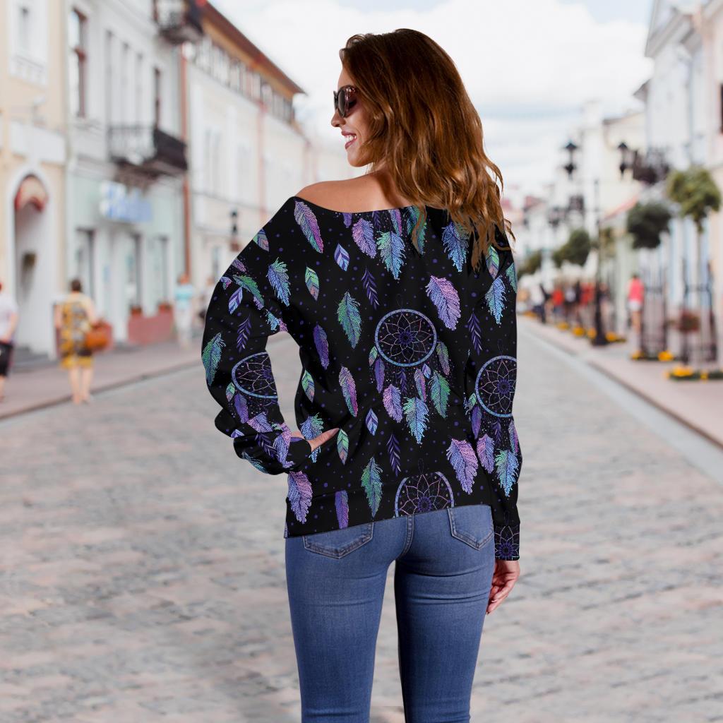 Dream Catcher Tribal Design Off Shoulder Sweatshirt