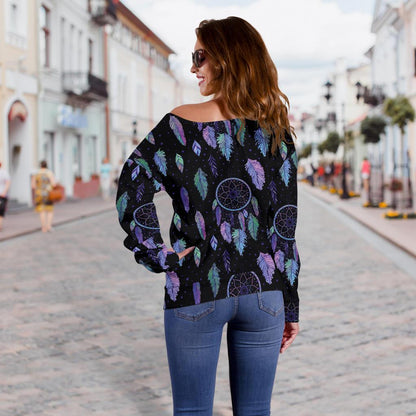 Dream Catcher Tribal Design Off Shoulder Sweatshirt