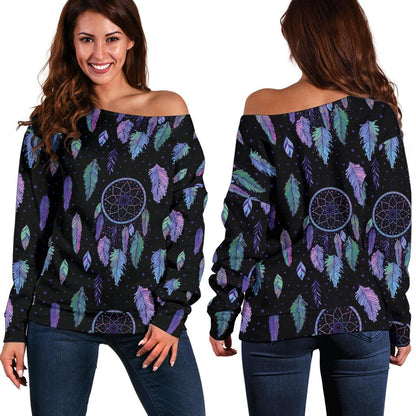 Dream Catcher Tribal Design Off Shoulder Sweatshirt