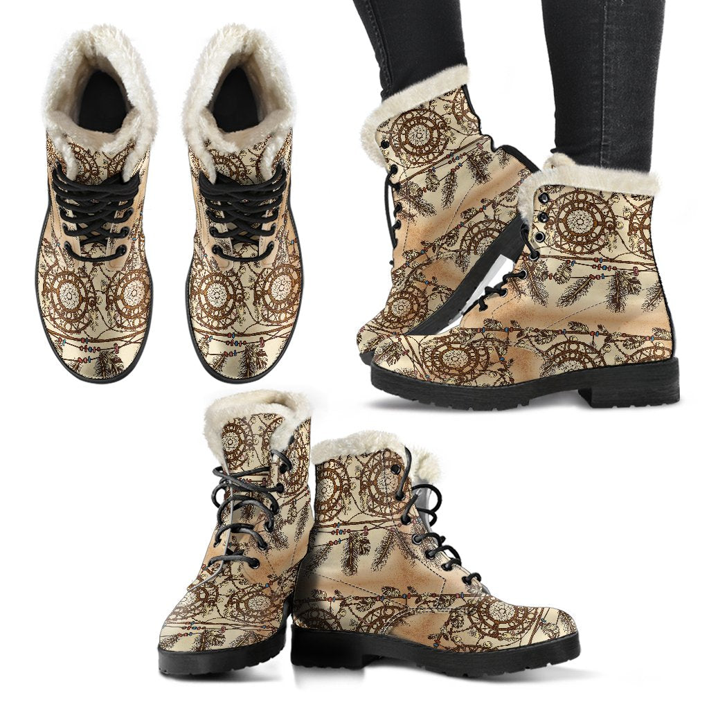 Dream catcher vintage native Faux Fur Leather Boots-JTAMIGO.COM