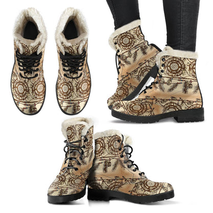 Dream catcher vintage native Faux Fur Leather Boots-JTAMIGO.COM