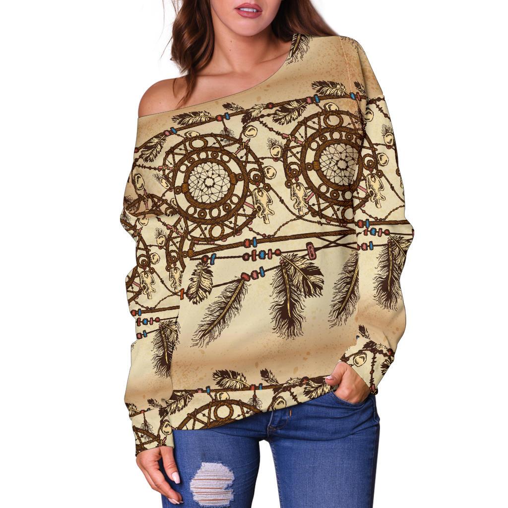 Dream Catcher Vintage Native Off Shoulder Sweatshirt